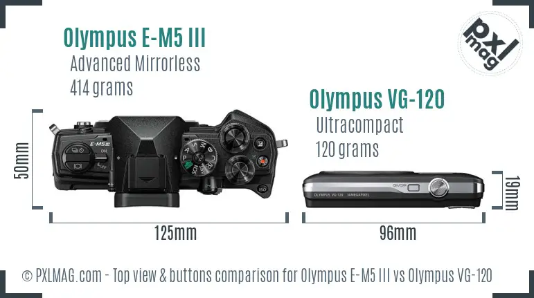Olympus E-M5 III vs Olympus VG-120 top view buttons comparison