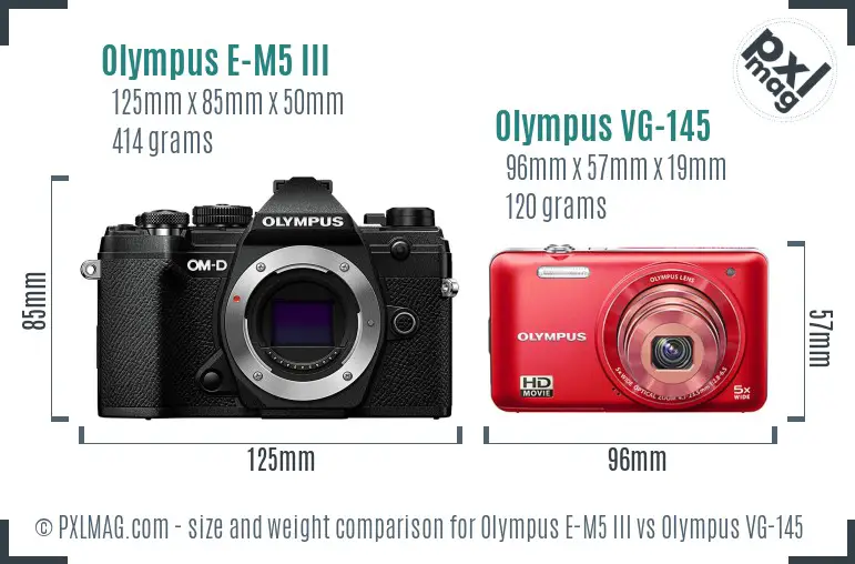 Olympus E-M5 III vs Olympus VG-145 size comparison