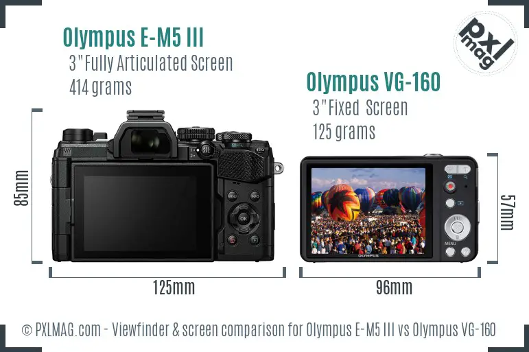 Olympus E-M5 III vs Olympus VG-160 Screen and Viewfinder comparison