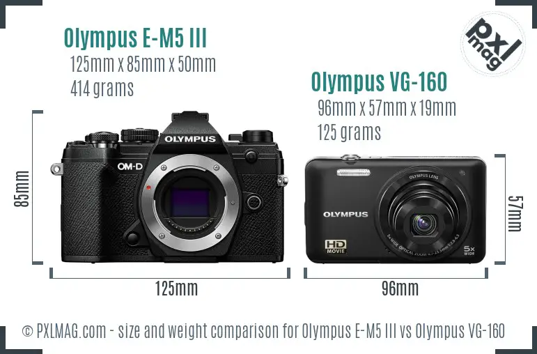 Olympus E-M5 III vs Olympus VG-160 size comparison