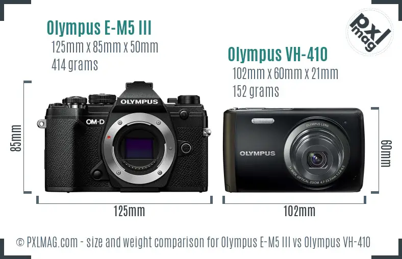 Olympus E-M5 III vs Olympus VH-410 size comparison