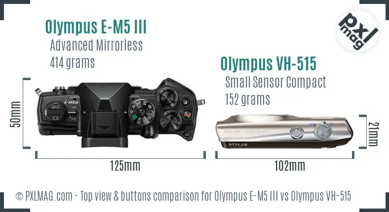 Olympus E-M5 III vs Olympus VH-515 top view buttons comparison