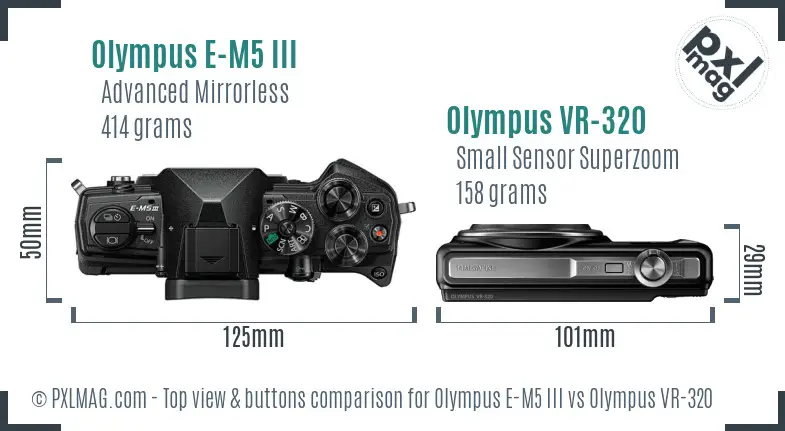 Olympus E-M5 III vs Olympus VR-320 top view buttons comparison