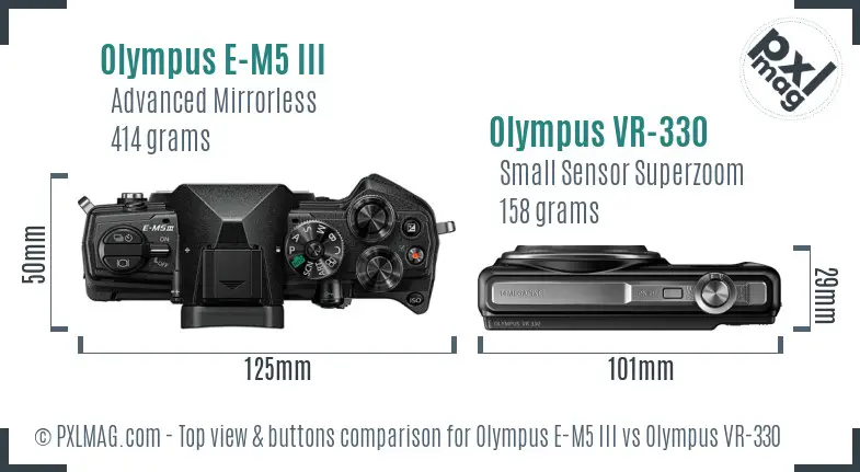 Olympus E-M5 III vs Olympus VR-330 top view buttons comparison