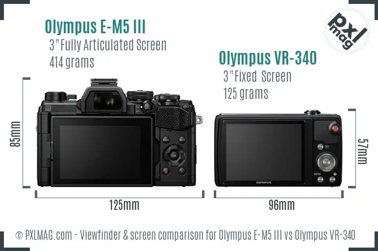 Olympus E-M5 III vs Olympus VR-340 Screen and Viewfinder comparison