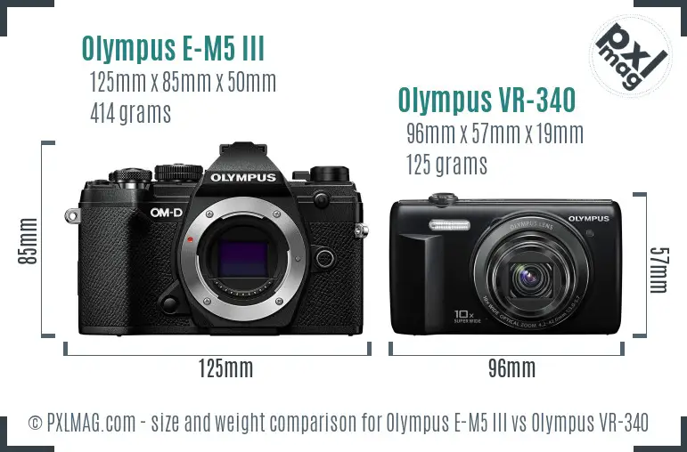 Olympus E-M5 III vs Olympus VR-340 size comparison