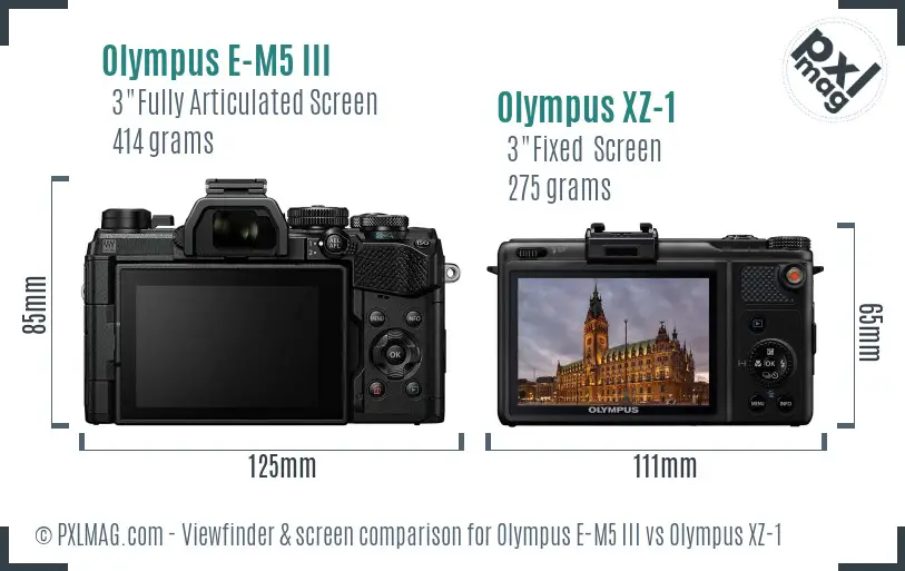 Olympus E-M5 III vs Olympus XZ-1 Screen and Viewfinder comparison