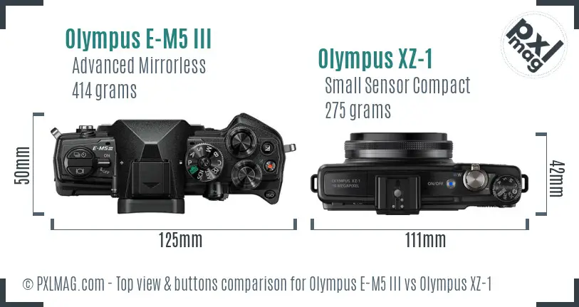 Olympus E-M5 III vs Olympus XZ-1 top view buttons comparison