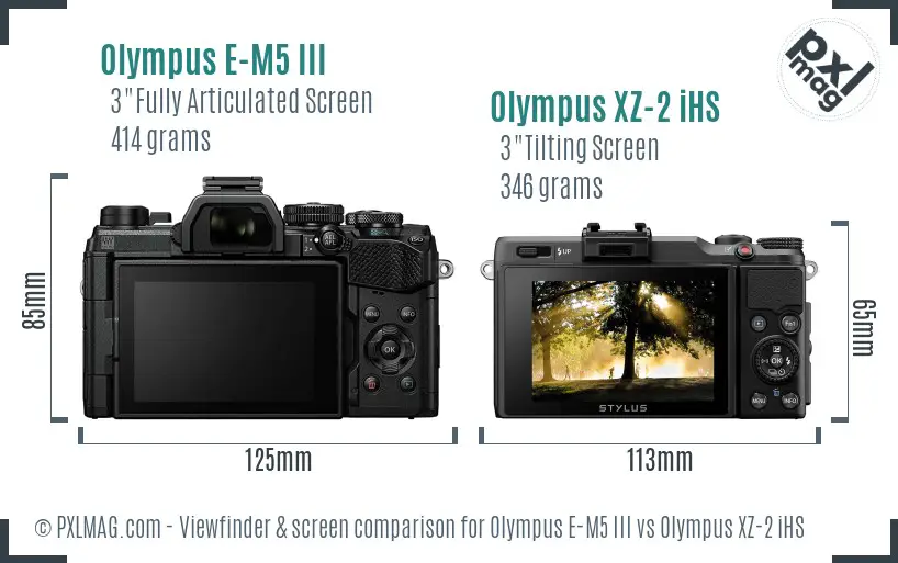 Olympus E-M5 III vs Olympus XZ-2 iHS Screen and Viewfinder comparison