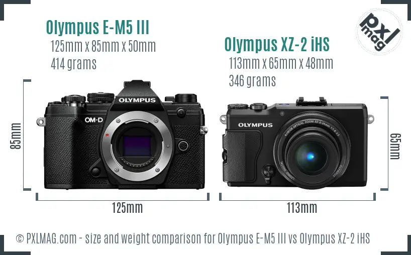 Olympus E-M5 III vs Olympus XZ-2 iHS size comparison