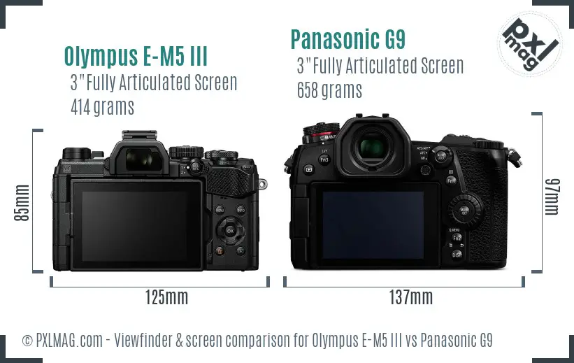 Olympus E-M5 III vs Panasonic G9 Screen and Viewfinder comparison