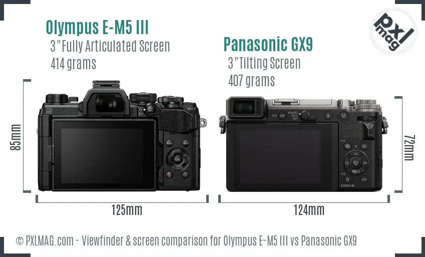 Olympus E-M5 III vs Panasonic GX9 Screen and Viewfinder comparison