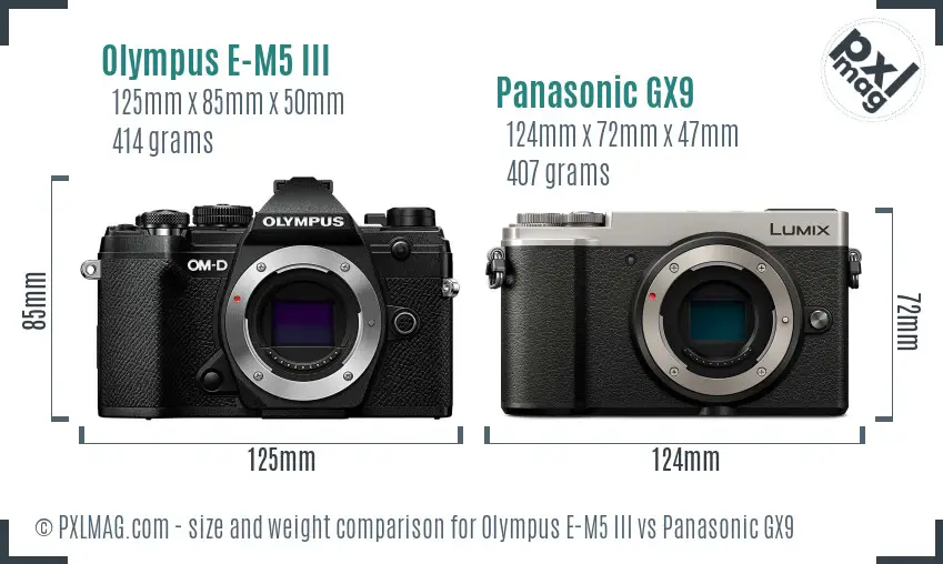 Olympus E-M5 III vs Panasonic GX9 size comparison