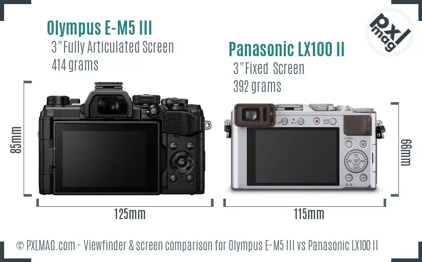 Olympus E-M5 III vs Panasonic LX100 II Screen and Viewfinder comparison