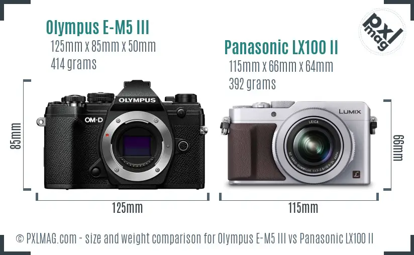 Olympus E-M5 III vs Panasonic LX100 II size comparison