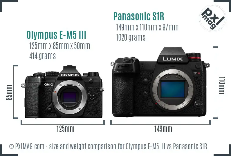 Olympus E-M5 III vs Panasonic S1R size comparison