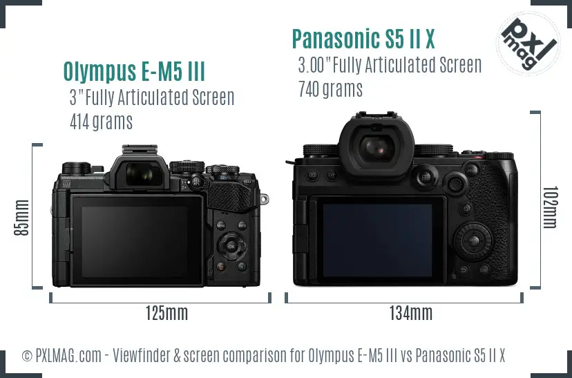 Olympus E-M5 III vs Panasonic S5 II X Screen and Viewfinder comparison