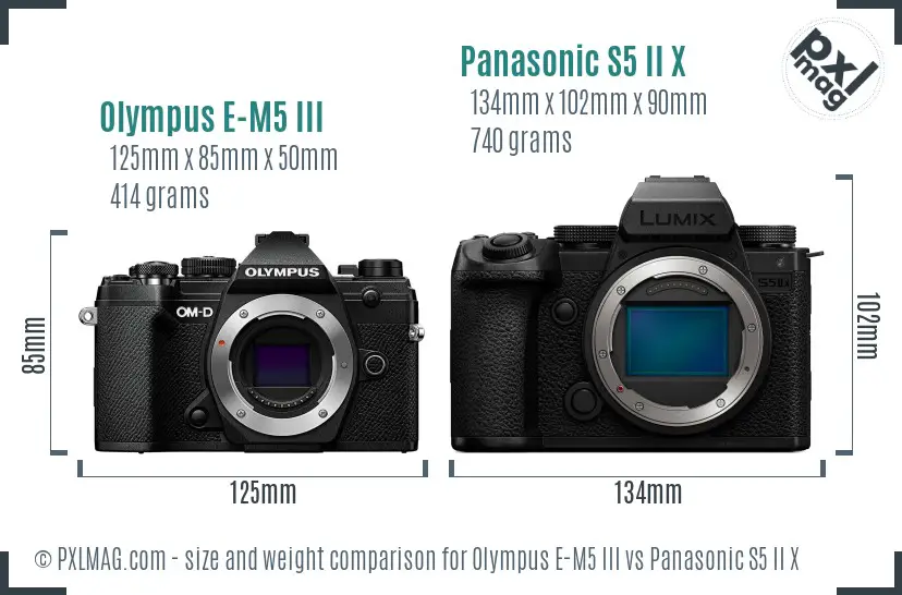 Olympus E-M5 III vs Panasonic S5 II X size comparison