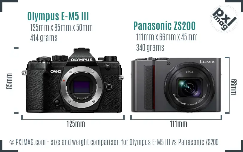 Olympus E-M5 III vs Panasonic ZS200 size comparison