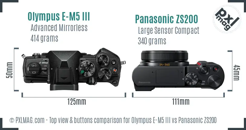 Olympus E-M5 III vs Panasonic ZS200 top view buttons comparison