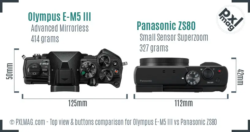 Olympus E-M5 III vs Panasonic ZS80 top view buttons comparison