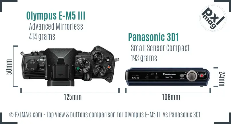 Olympus E-M5 III vs Panasonic 3D1 top view buttons comparison