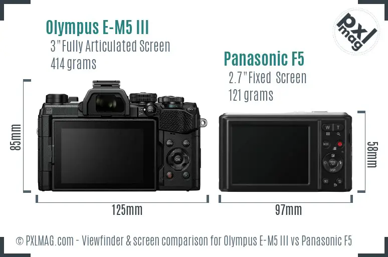 Olympus E-M5 III vs Panasonic F5 Screen and Viewfinder comparison