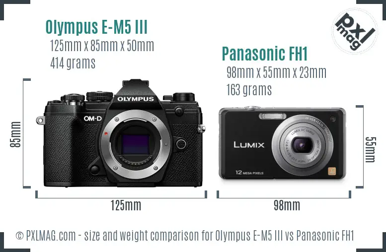 Olympus E-M5 III vs Panasonic FH1 size comparison