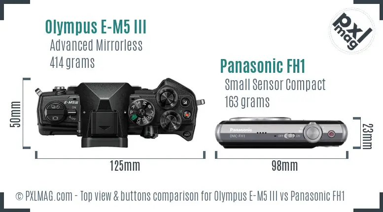 Olympus E-M5 III vs Panasonic FH1 top view buttons comparison