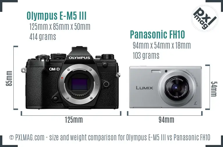 Olympus E-M5 III vs Panasonic FH10 size comparison