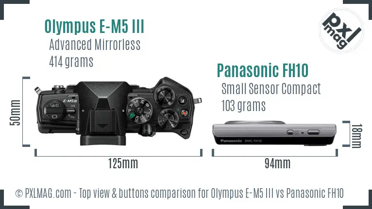 Olympus E-M5 III vs Panasonic FH10 top view buttons comparison