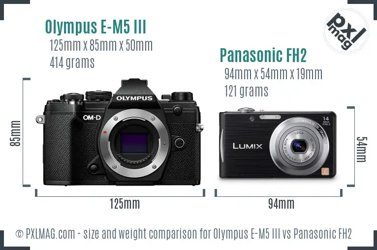 Olympus E-M5 III vs Panasonic FH2 size comparison