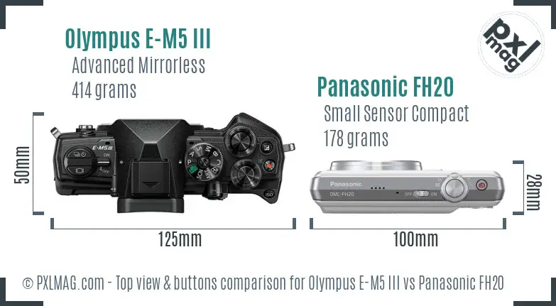 Olympus E-M5 III vs Panasonic FH20 top view buttons comparison