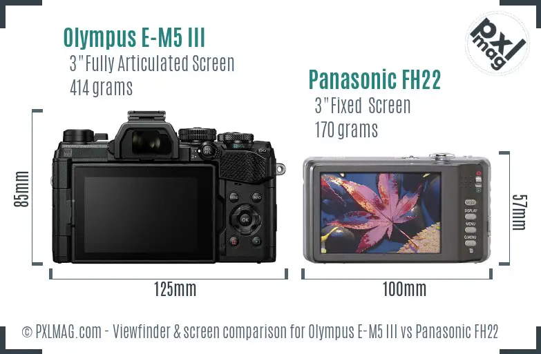 Olympus E-M5 III vs Panasonic FH22 Screen and Viewfinder comparison