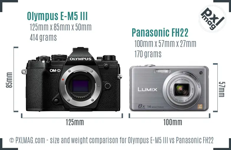 Olympus E-M5 III vs Panasonic FH22 size comparison