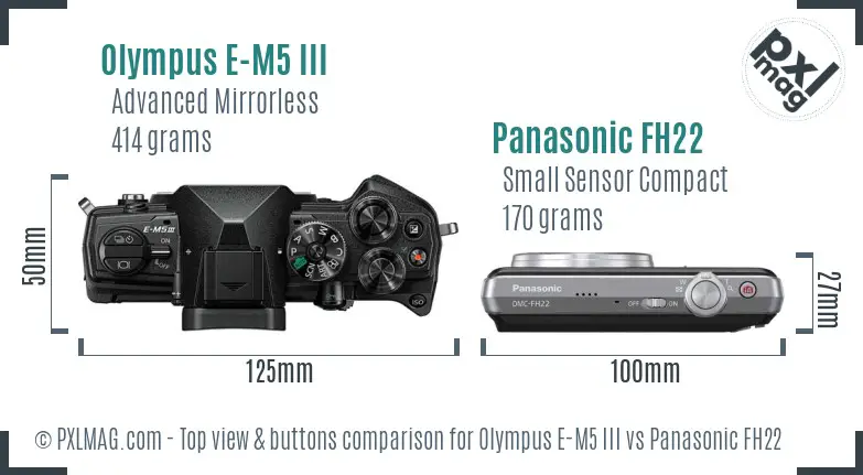 Olympus E-M5 III vs Panasonic FH22 top view buttons comparison