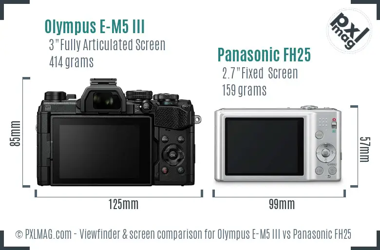 Olympus E-M5 III vs Panasonic FH25 Screen and Viewfinder comparison