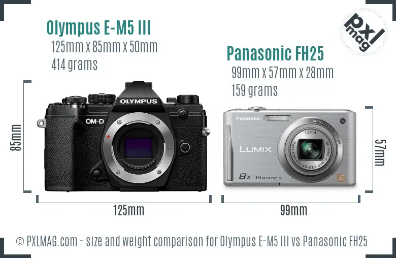 Olympus E-M5 III vs Panasonic FH25 size comparison