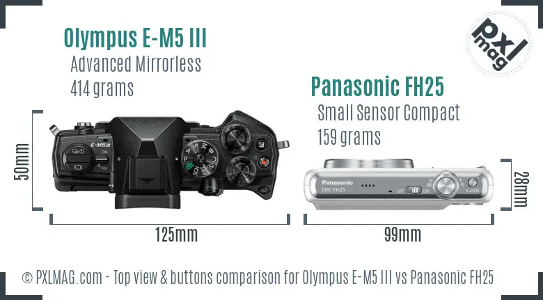 Olympus E-M5 III vs Panasonic FH25 top view buttons comparison