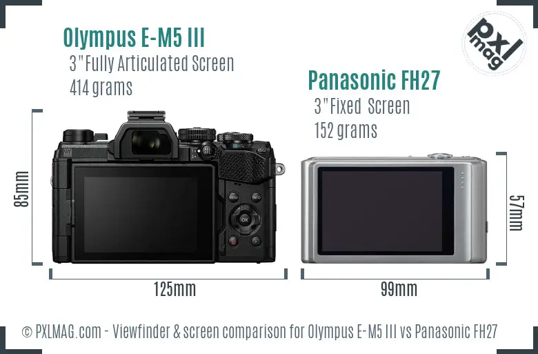 Olympus E-M5 III vs Panasonic FH27 Screen and Viewfinder comparison