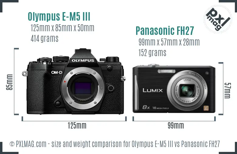 Olympus E-M5 III vs Panasonic FH27 size comparison