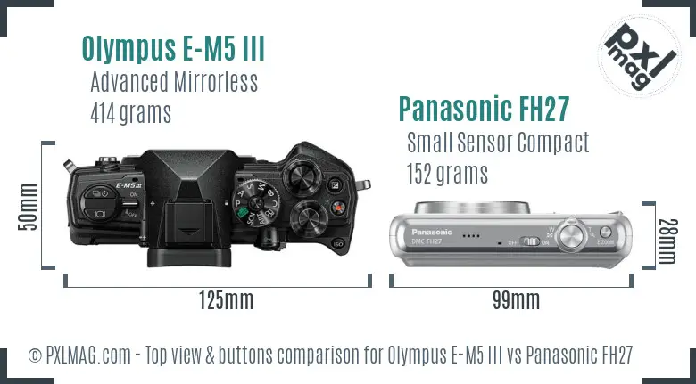 Olympus E-M5 III vs Panasonic FH27 top view buttons comparison