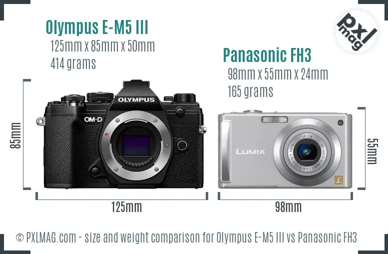 Olympus E-M5 III vs Panasonic FH3 size comparison