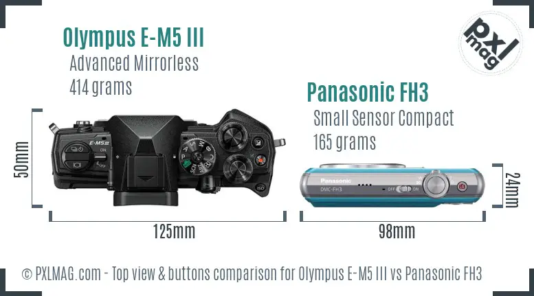 Olympus E-M5 III vs Panasonic FH3 top view buttons comparison