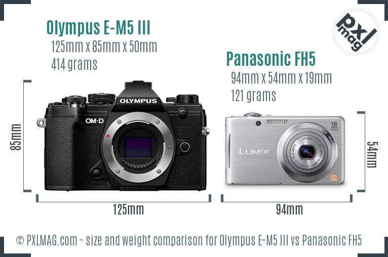 Olympus E-M5 III vs Panasonic FH5 size comparison