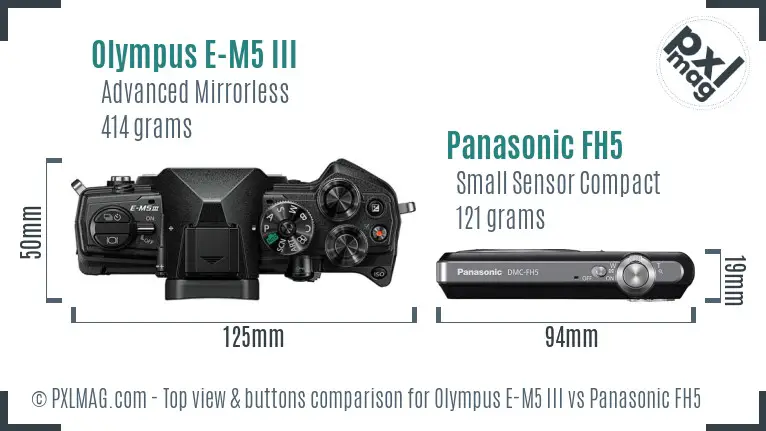 Olympus E-M5 III vs Panasonic FH5 top view buttons comparison