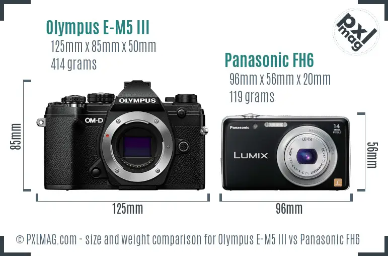 Olympus E-M5 III vs Panasonic FH6 size comparison