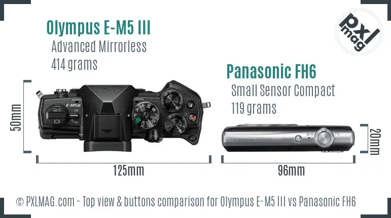 Olympus E-M5 III vs Panasonic FH6 top view buttons comparison