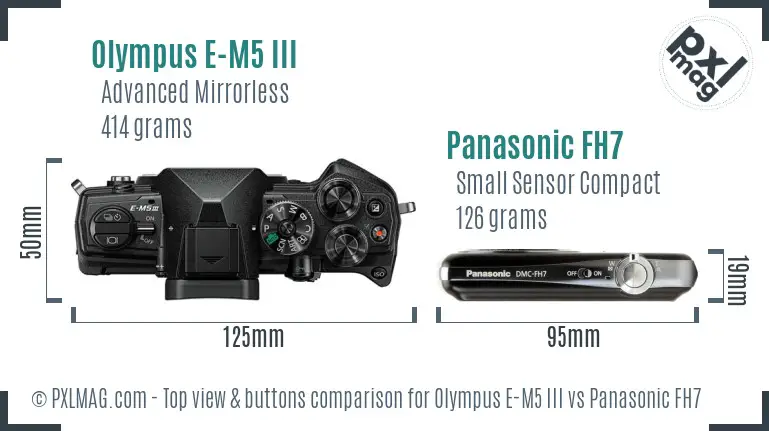 Olympus E-M5 III vs Panasonic FH7 top view buttons comparison