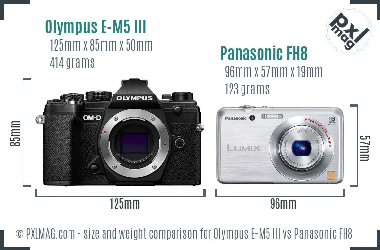 Olympus E-M5 III vs Panasonic FH8 size comparison
